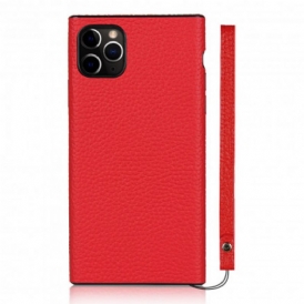 Cover iPhone 11 Pro Max Vera Pelle Di Litchi Con Cinturino