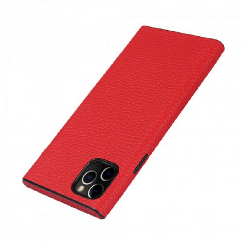 Cover iPhone 11 Pro Max Vera Pelle Di Litchi Con Cinturino