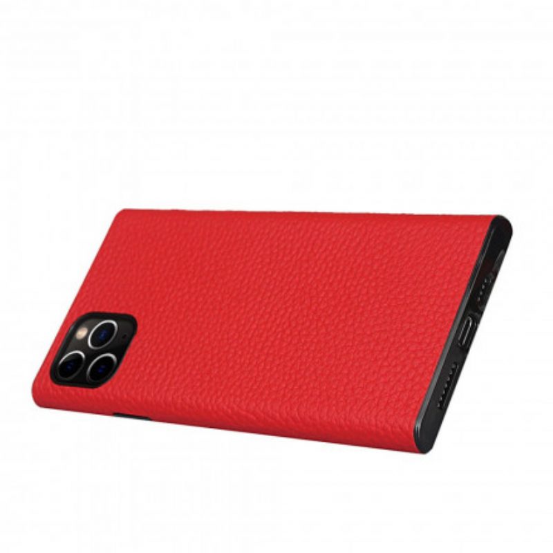 Cover iPhone 11 Pro Max Vera Pelle Di Litchi Con Cinturino