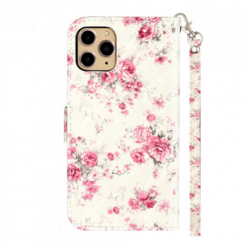 Custodia in pelle iPhone 11 Pro Max Cinturino Punto Luce Fiori