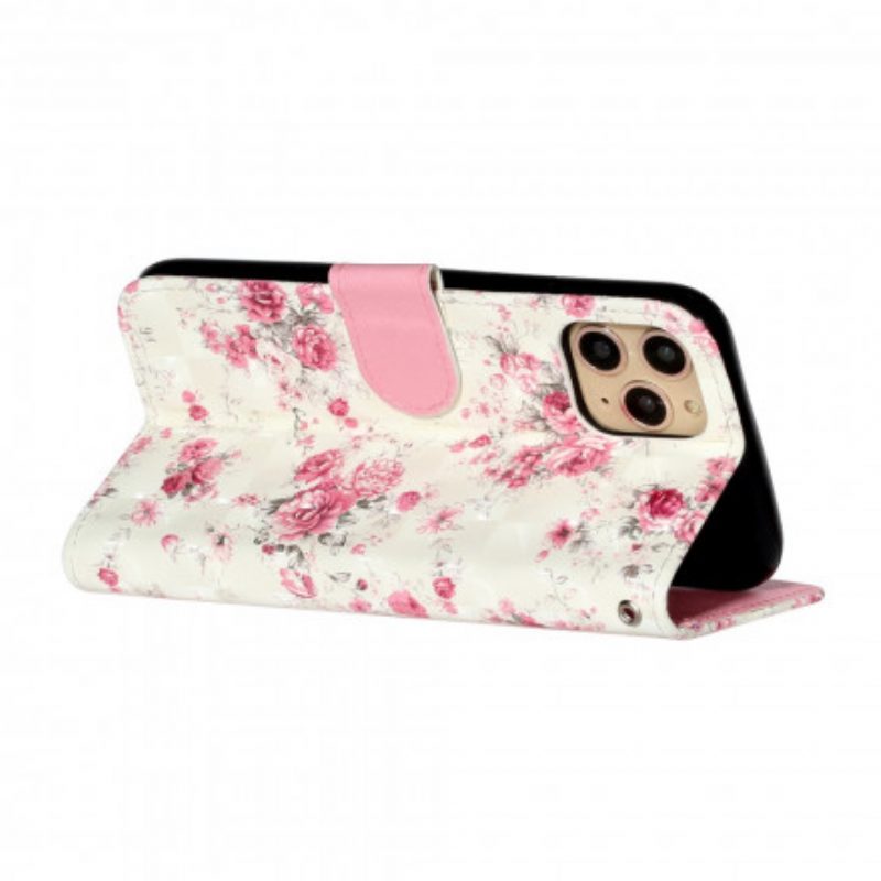 Custodia in pelle iPhone 11 Pro Max Cinturino Punto Luce Fiori