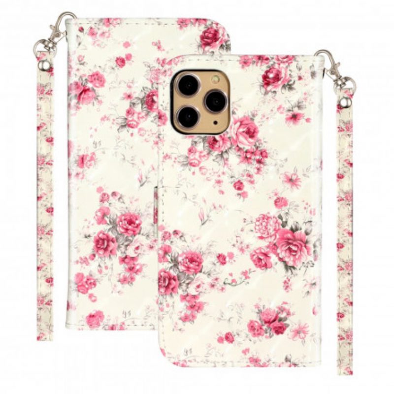 Custodia in pelle iPhone 11 Pro Max Cinturino Punto Luce Fiori