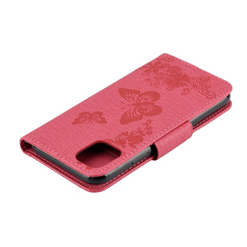 Custodia in pelle iPhone 11 Pro Max Discovery Farfalle Con Cordino