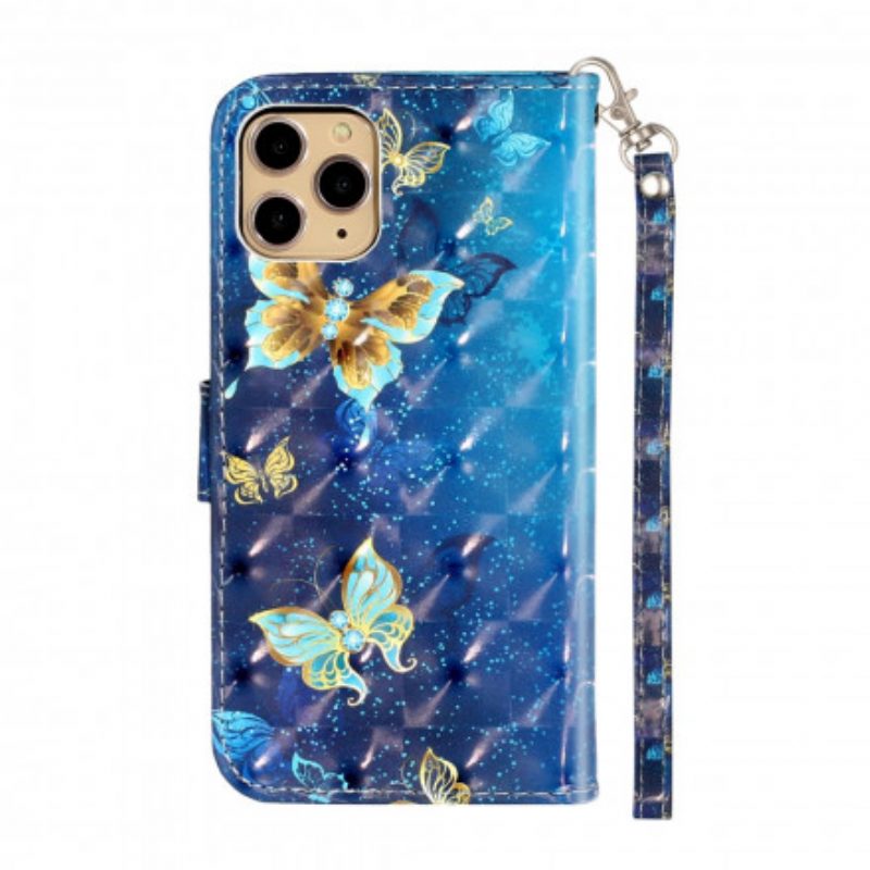 Custodia in pelle iPhone 11 Pro Max Farfalle Punto Luce Con Cordino