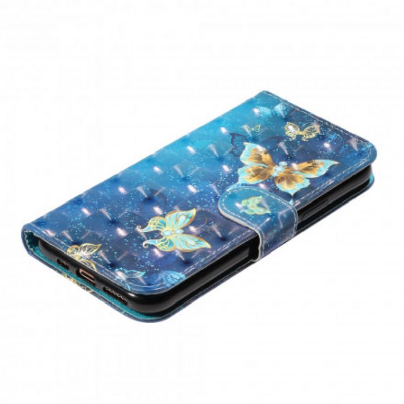 Custodia in pelle iPhone 11 Pro Max Farfalle Punto Luce Con Cordino