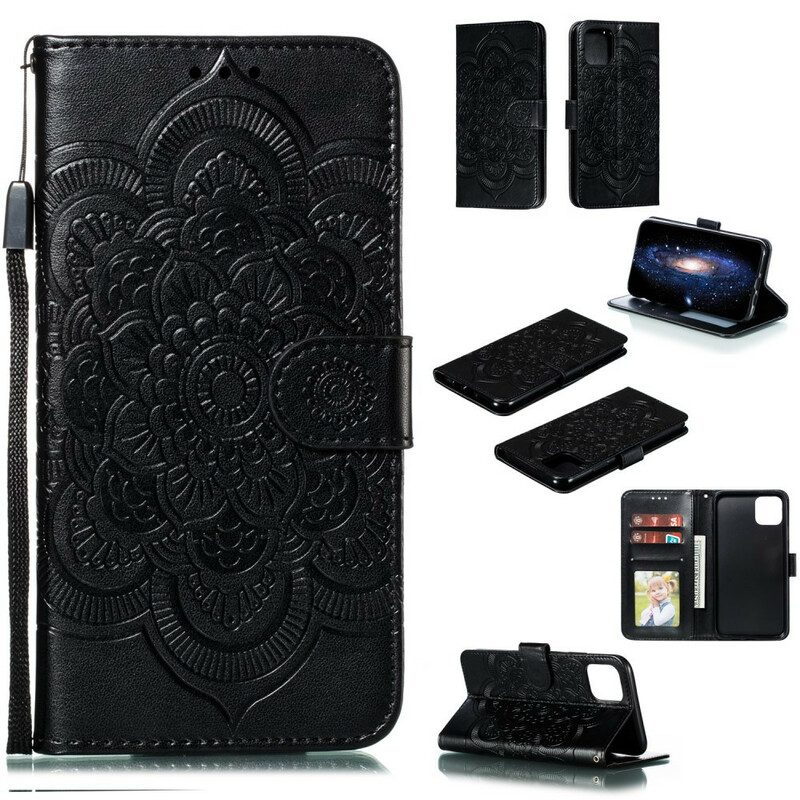 Custodia in pelle iPhone 11 Pro Max Mandala Con Cinturino Completo