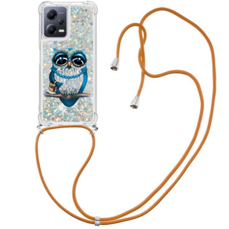 Cover Xiaomi Redmi Note 12 5G Miss Owl Con Coulisse In Paillettes