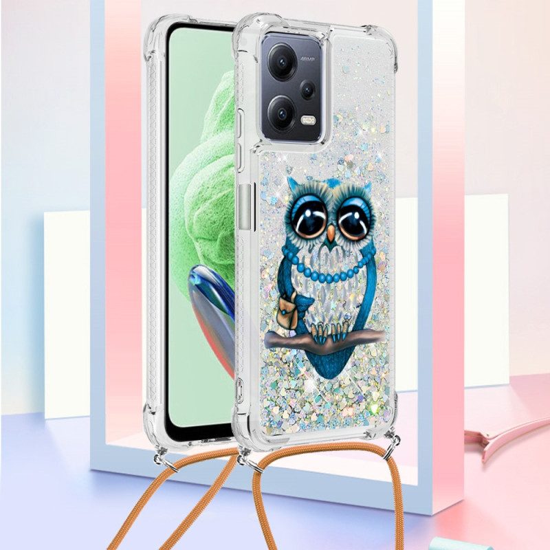 Cover Xiaomi Redmi Note 12 5G Miss Owl Con Coulisse In Paillettes