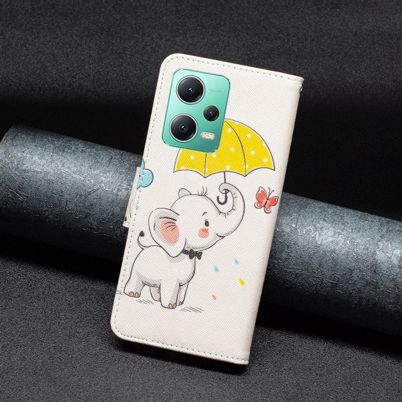 Custodia A Portafoglio Xiaomi Redmi Note 12 5G Elefante Sotto La Pioggia