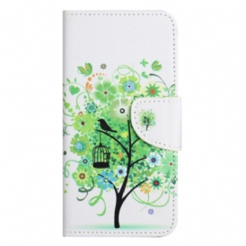 Custodia in pelle Xiaomi Redmi Note 12 5G Albero Cinghia Fogliame Verde