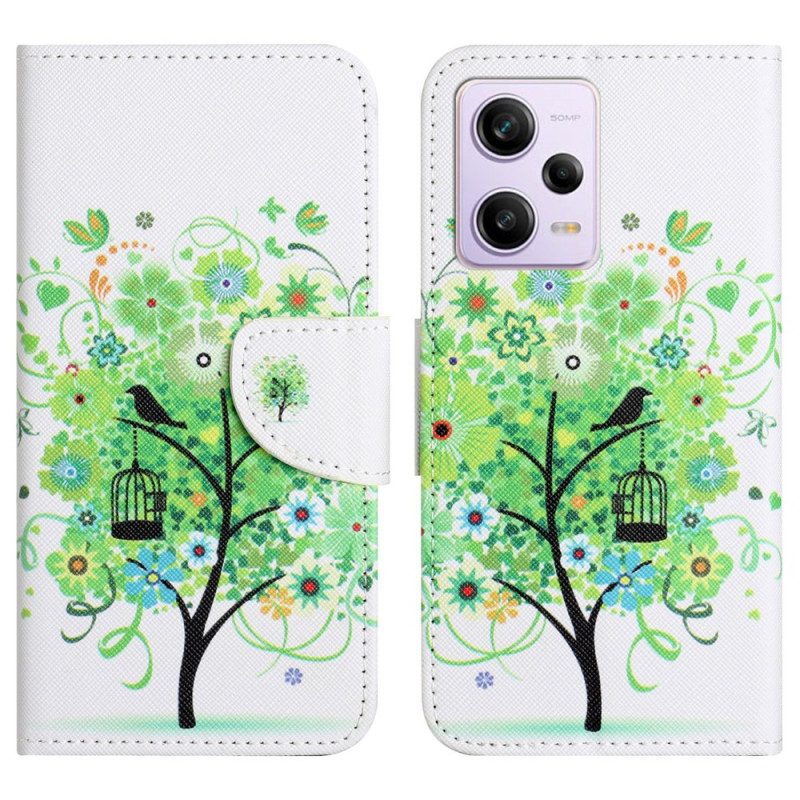 Custodia in pelle Xiaomi Redmi Note 12 5G Albero Cinghia Fogliame Verde