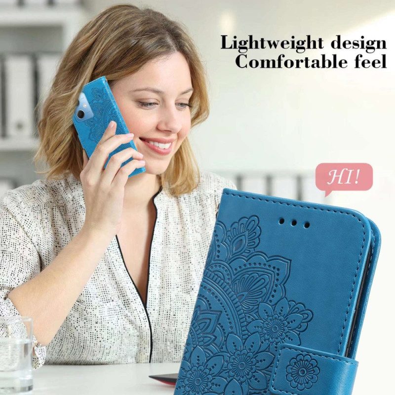 Custodia in pelle Xiaomi Redmi Note 12 5G Cinghia Fiore Mandala