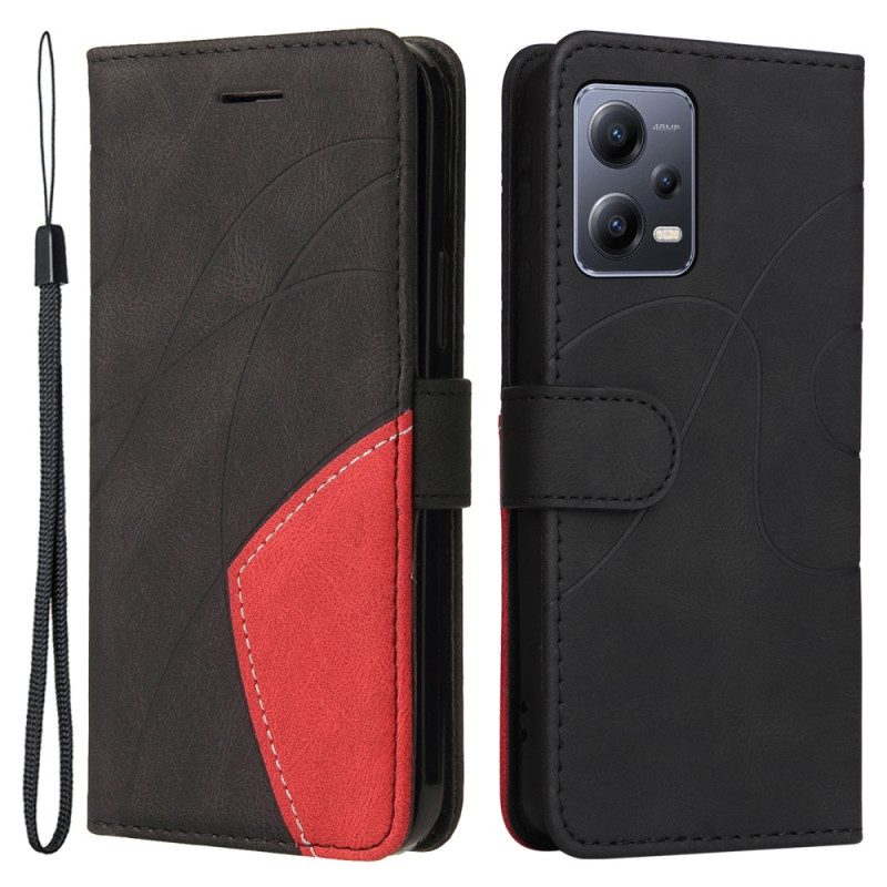 Custodia in pelle Xiaomi Redmi Note 12 5G Cinturino Bicolore