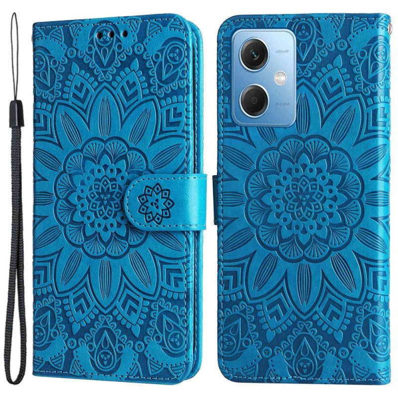 Custodia in pelle Xiaomi Redmi Note 12 5G Decorazione Mandala Con Cinturino