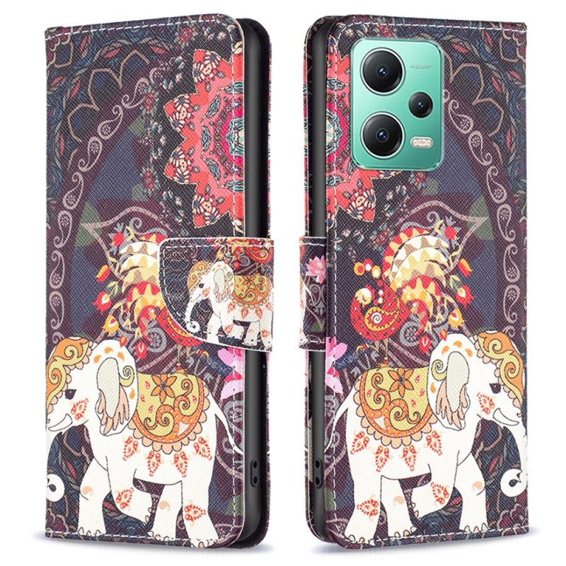 Custodia in pelle Xiaomi Redmi Note 12 5G Elefante Tribale