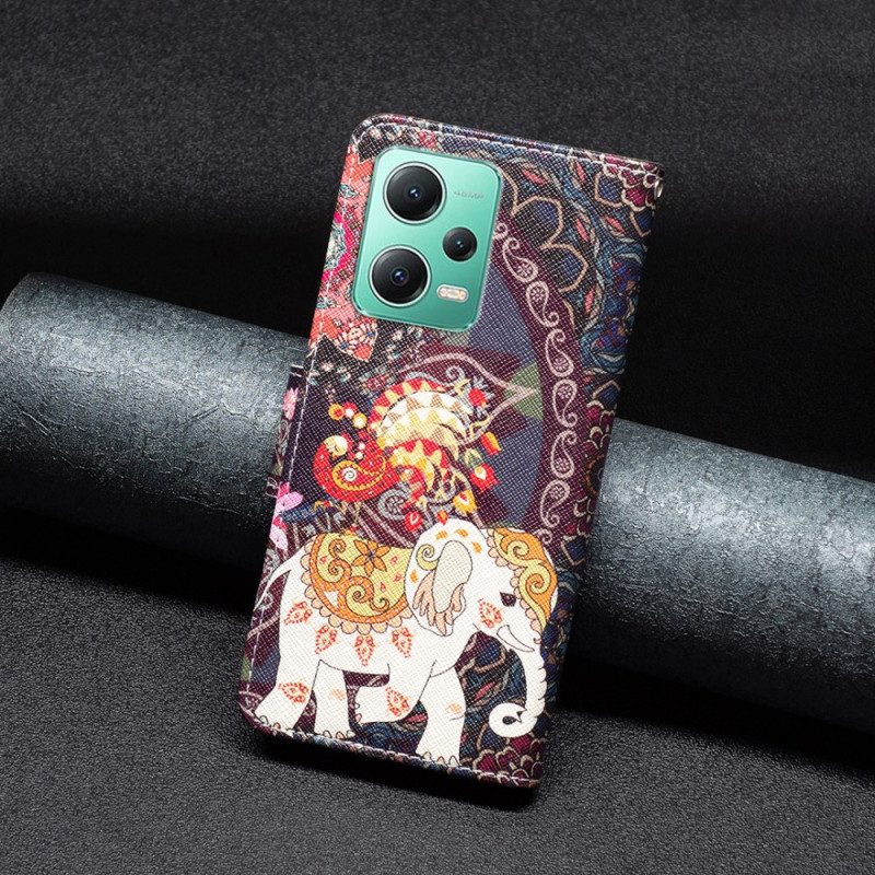 Custodia in pelle Xiaomi Redmi Note 12 5G Elefante Tribale