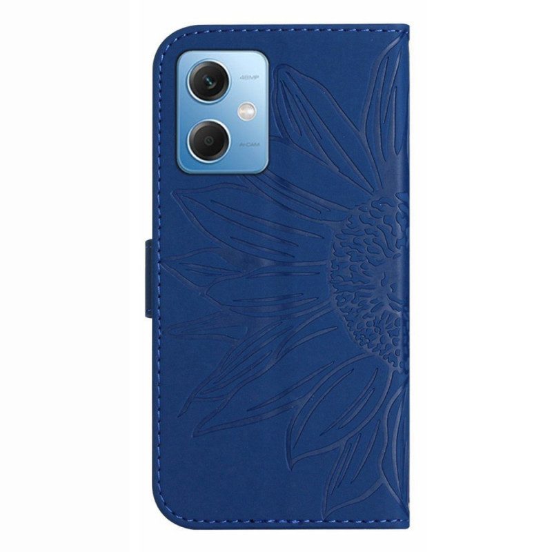 Custodia in pelle Xiaomi Redmi Note 12 5G Fiore Con Cordino