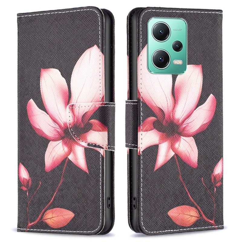 Custodia in pelle Xiaomi Redmi Note 12 5G Fiore Rosa