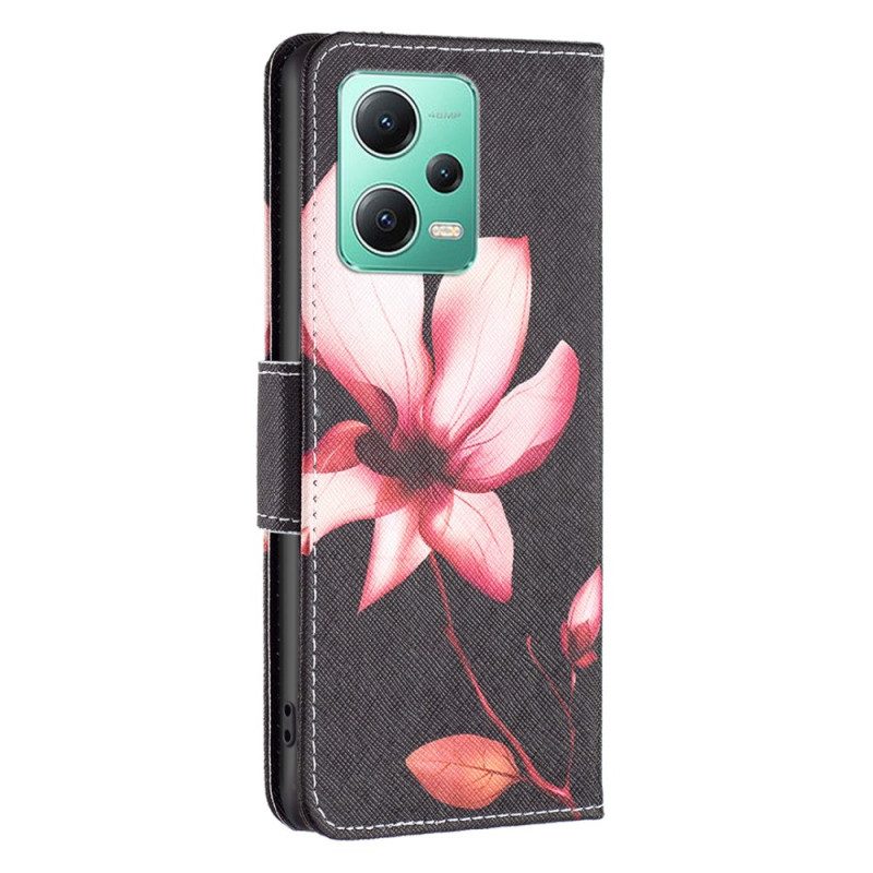 Custodia in pelle Xiaomi Redmi Note 12 5G Fiore Rosa