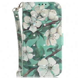 Custodia in pelle Xiaomi Redmi Note 12 5G Fiori Bianchi Strappy