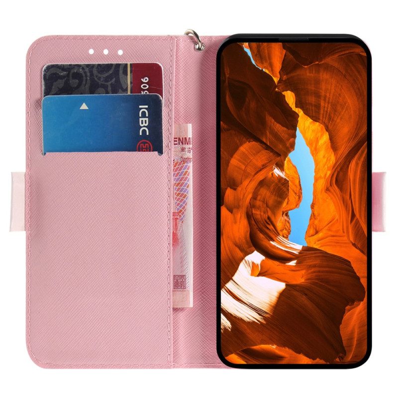 Custodia in pelle Xiaomi Redmi Note 12 5G Fiori Bianchi Strappy