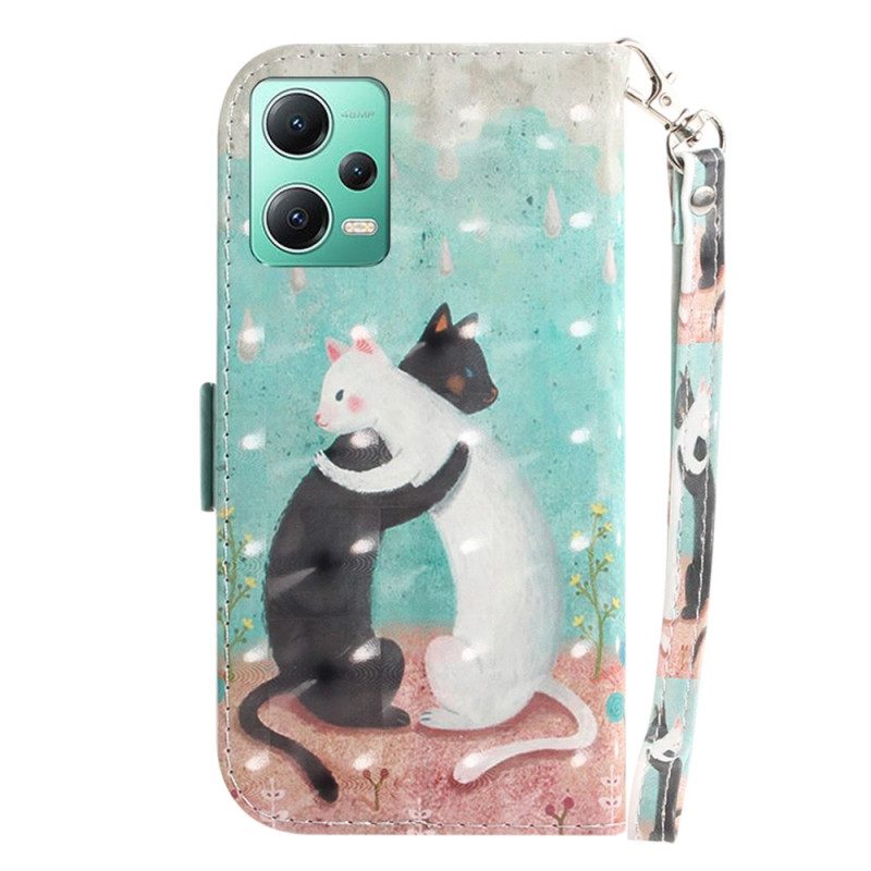 Custodia in pelle Xiaomi Redmi Note 12 5G Gatto Bianco Gatto Nero Con Cinturino