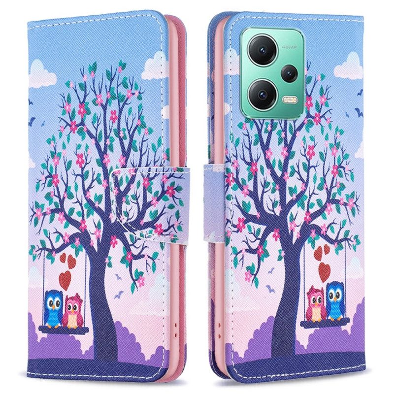 Custodia in pelle Xiaomi Redmi Note 12 5G Gufi Sull'altalena