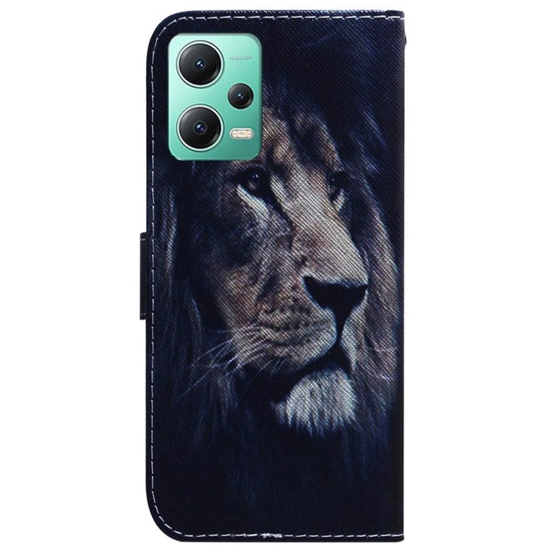 Custodia in pelle Xiaomi Redmi Note 12 5G Leone Sognante Con Cinturino