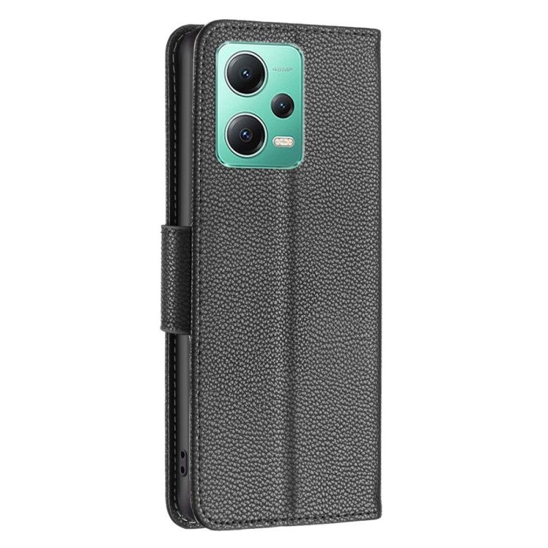 Custodia in pelle Xiaomi Redmi Note 12 5G Lychee Chiusura Obliqua