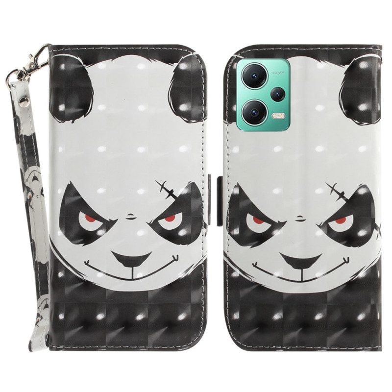 Custodia in pelle Xiaomi Redmi Note 12 5G Panda Arrabbiato Con Cordino