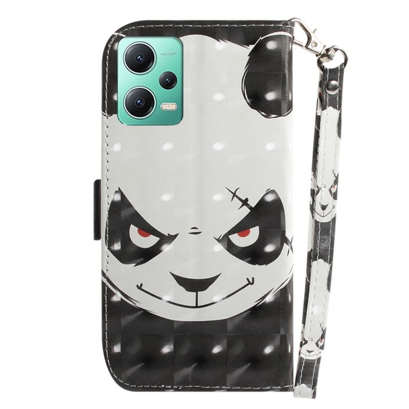 Custodia in pelle Xiaomi Redmi Note 12 5G Panda Arrabbiato Con Cordino