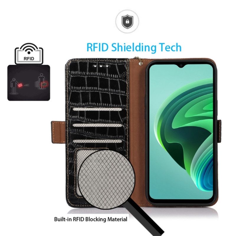 Custodia in pelle Xiaomi Redmi Note 12 5G Rfid Stile Coccodrillo