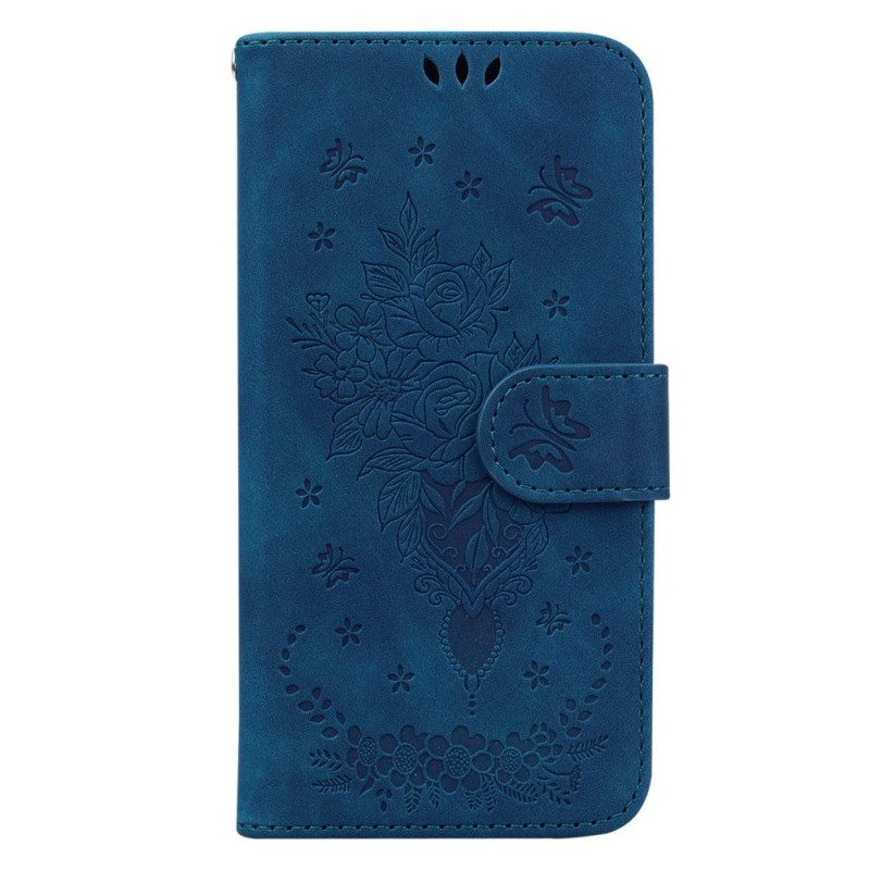 Custodia in pelle Xiaomi Redmi Note 12 5G Strappy Rose E Farfalle