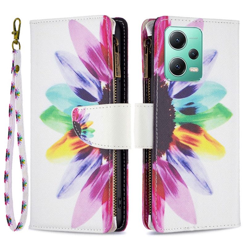 Custodia in pelle Xiaomi Redmi Note 12 5G Tasca Con Zip A Fiore