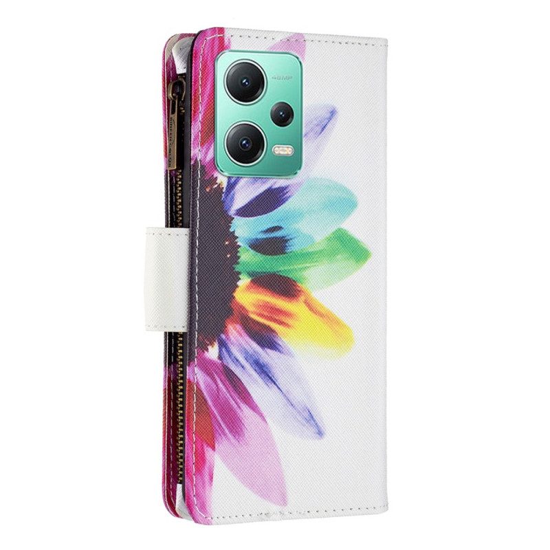 Custodia in pelle Xiaomi Redmi Note 12 5G Tasca Con Zip A Fiore