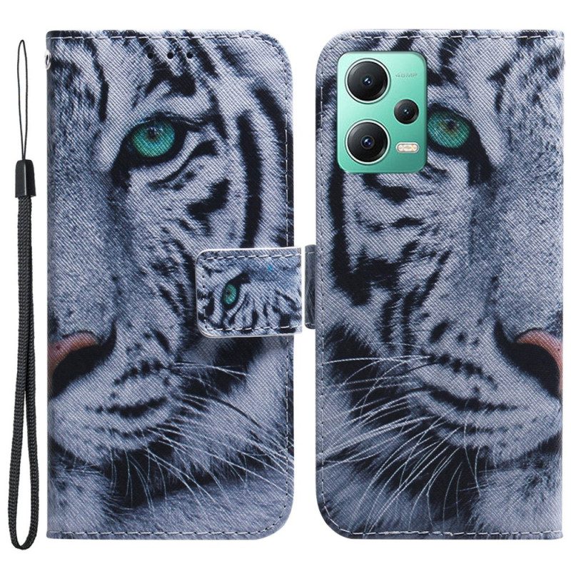 Custodia in pelle Xiaomi Redmi Note 12 5G Tigre Bianca Strappy