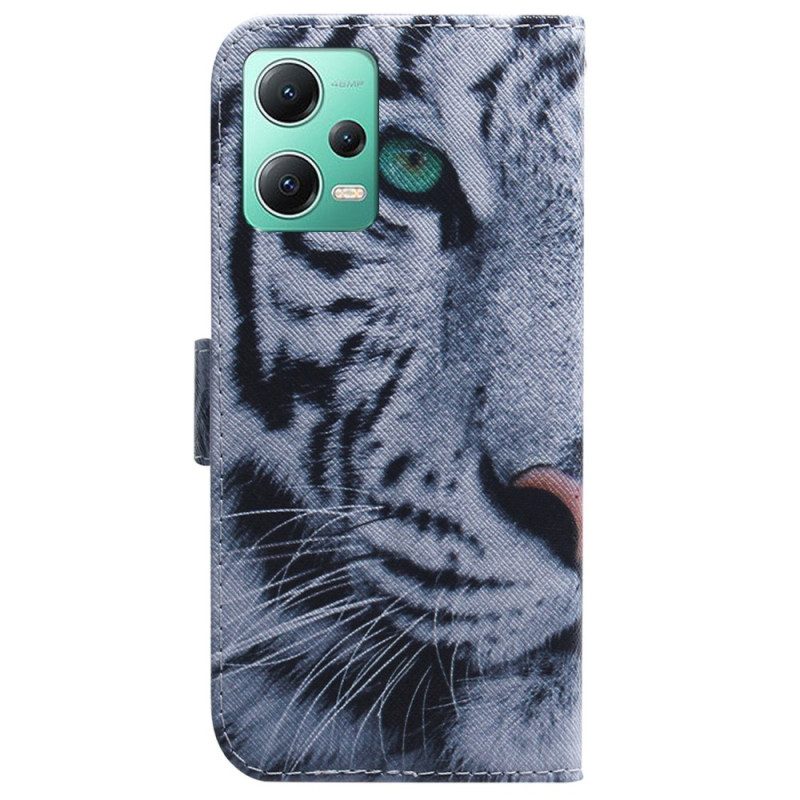 Custodia in pelle Xiaomi Redmi Note 12 5G Tigre Bianca Strappy