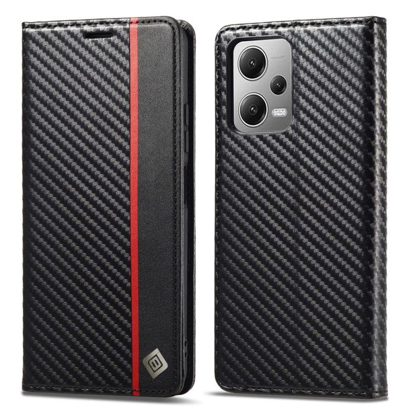 Folio Cover Xiaomi Redmi Note 12 5G Custodia in pelle Fibra Di Carbonio Lc.imeeke