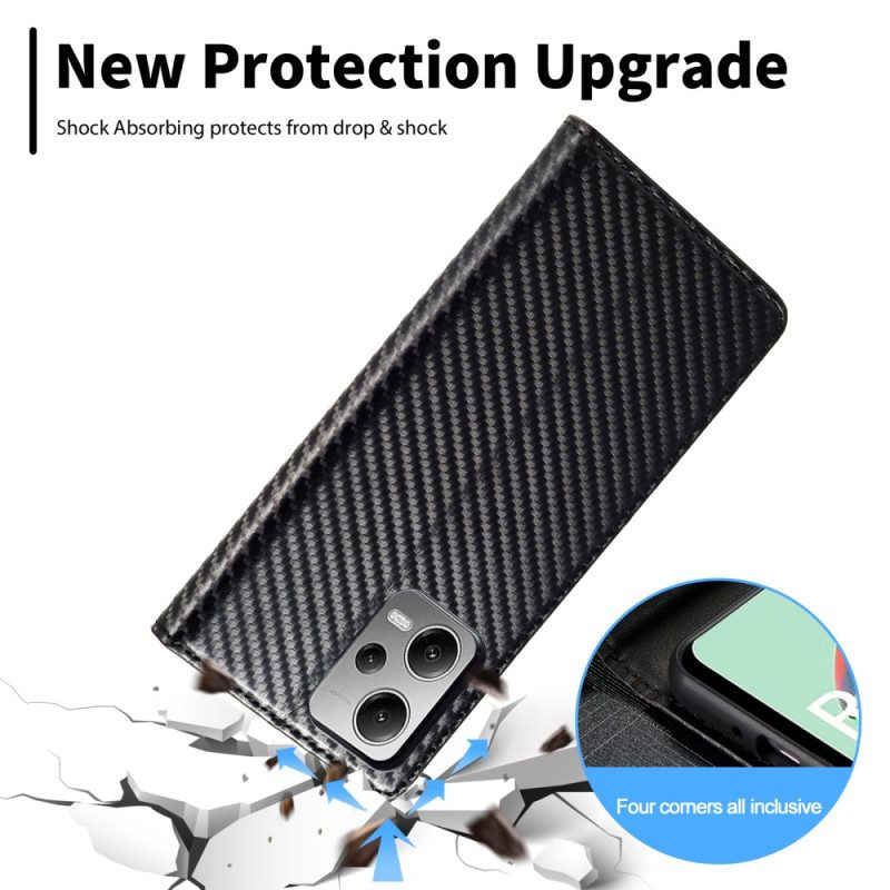 Folio Cover Xiaomi Redmi Note 12 5G Custodia in pelle Fibra Di Carbonio Lc.imeeke