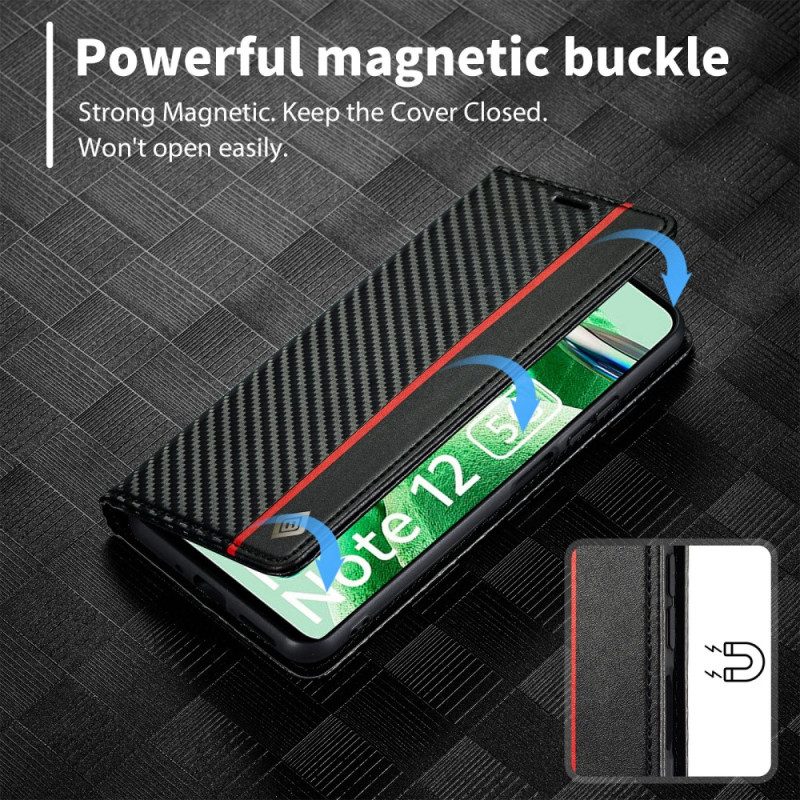 Folio Cover Xiaomi Redmi Note 12 5G Custodia in pelle Fibra Di Carbonio Lc.imeeke