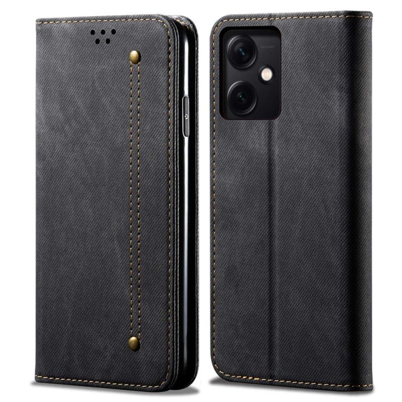 Folio Cover Xiaomi Redmi Note 12 5G Custodia in pelle Tessuto Denim