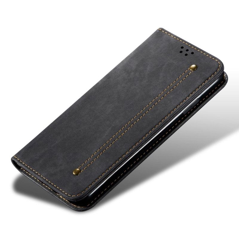 Folio Cover Xiaomi Redmi Note 12 5G Custodia in pelle Tessuto Denim