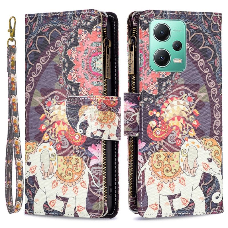 Folio Cover Xiaomi Redmi Note 12 5G Tasca Con Zip A Forma Di Elefante