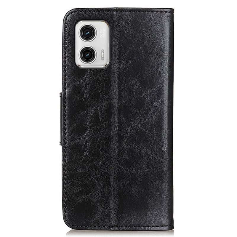 Custodia in pelle Moto G73 5G Chiusura Reversibile In Pelle Crosta