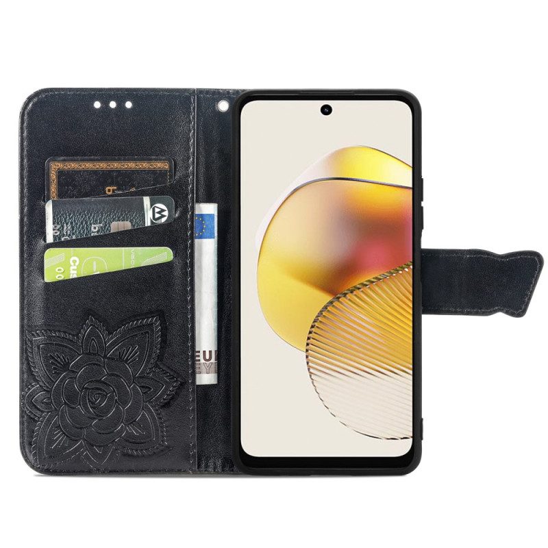 Custodia in pelle Moto G73 5G Farfalla Barocca