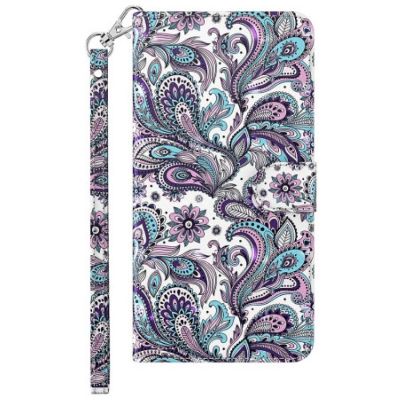 Custodia in pelle Moto G73 5G Motivo Paisley Con Spalline