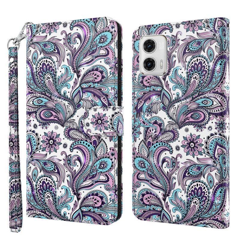 Custodia in pelle Moto G73 5G Motivo Paisley Con Spalline