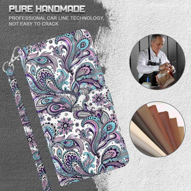 Custodia in pelle Moto G73 5G Motivo Paisley Con Spalline