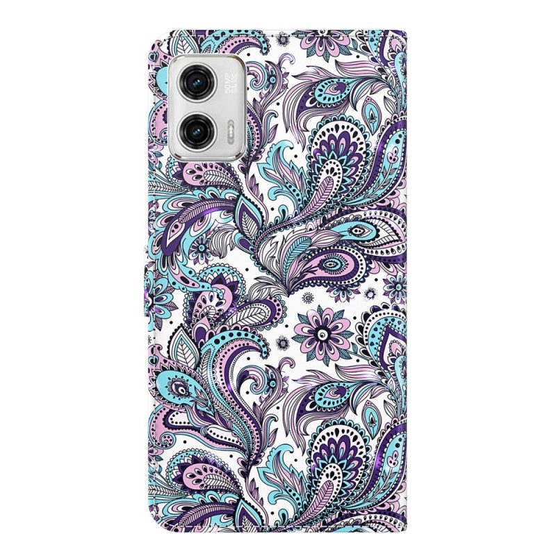 Custodia in pelle Moto G73 5G Motivo Paisley Con Spalline