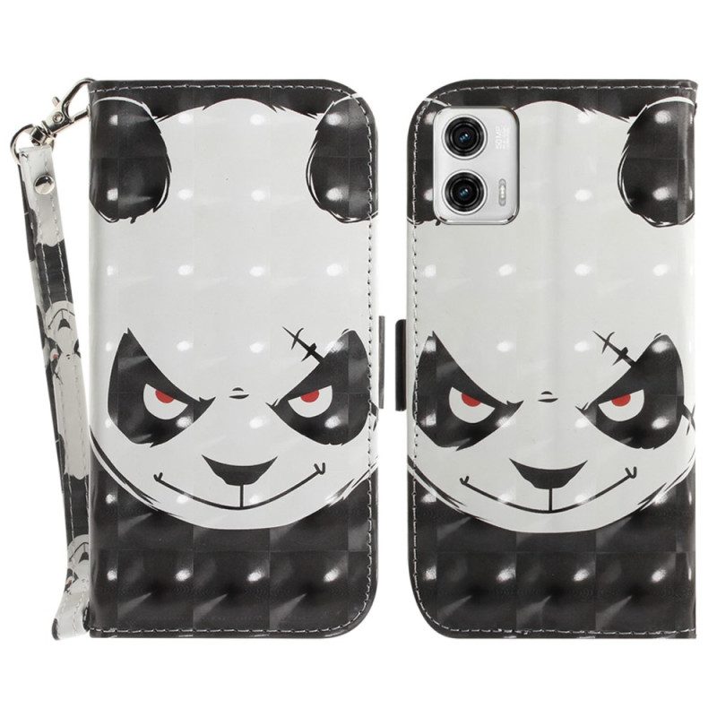 Custodia in pelle Moto G73 5G Panda Arrabbiato Con Cordino